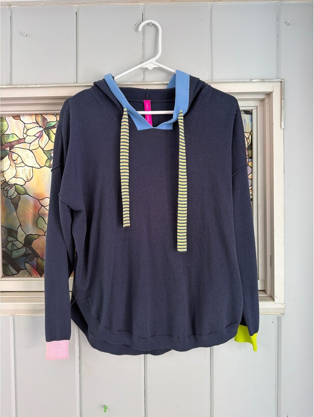 Zaket & Plover Cotton navy colorblock Hooded Sweater, Size Small